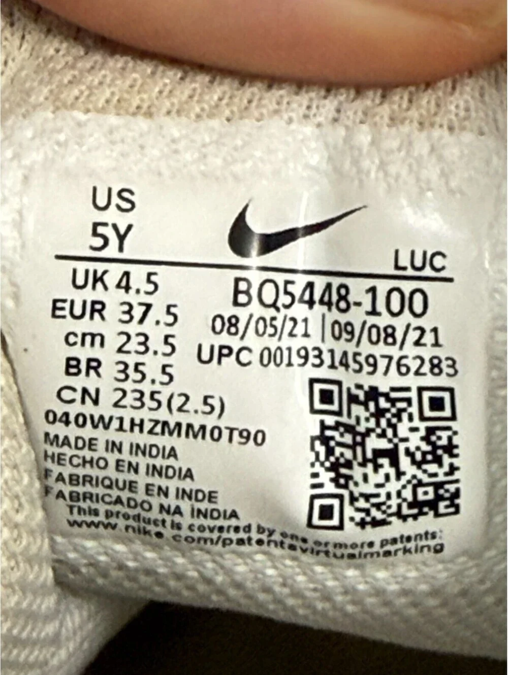 Nike Court Borough 2 Low White Casual Sneaker Youth 5Y Womens 6.5 BQ5448-100